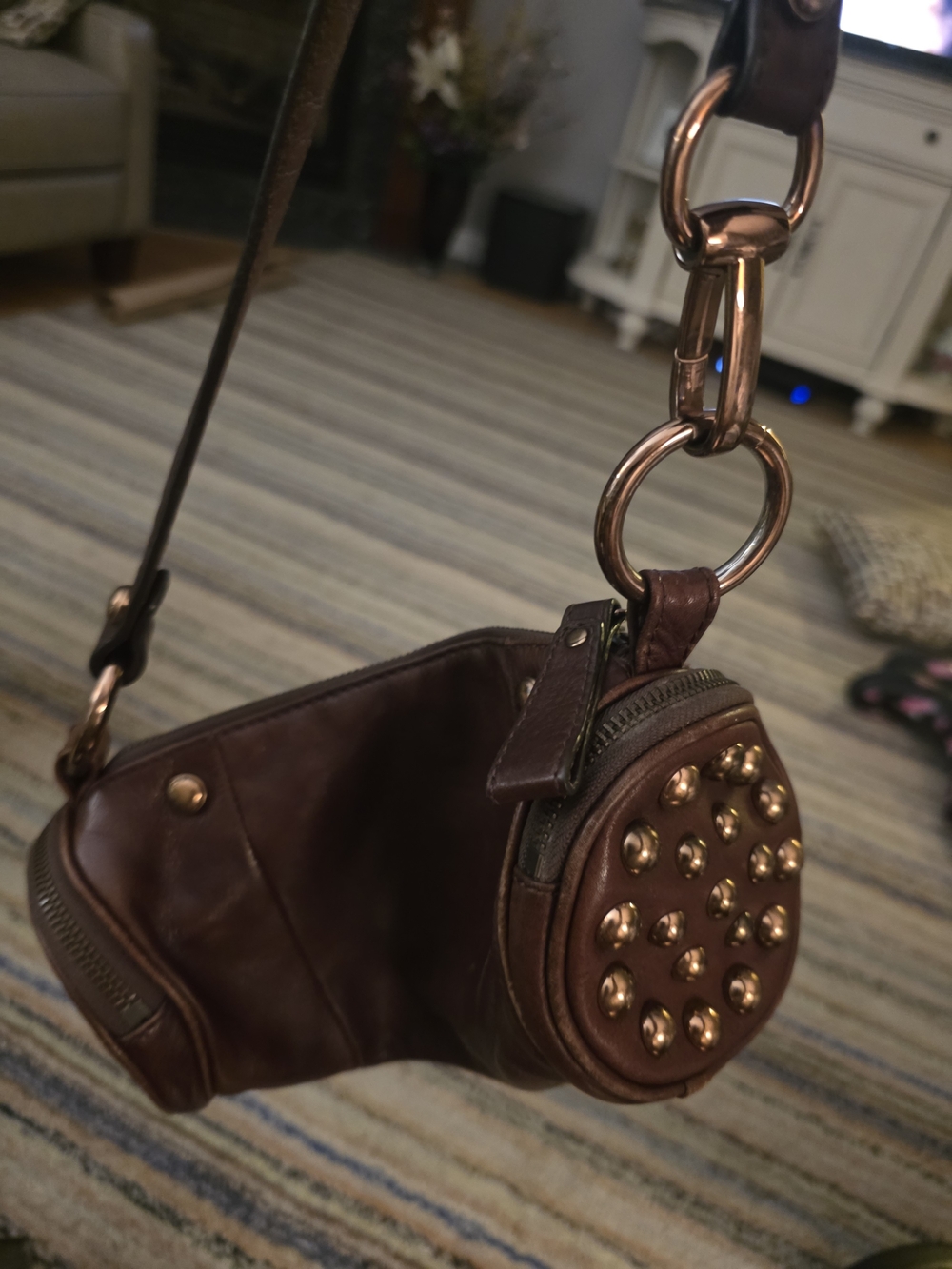b. makowsky Brown Leather Crossbody with  Stud Accents